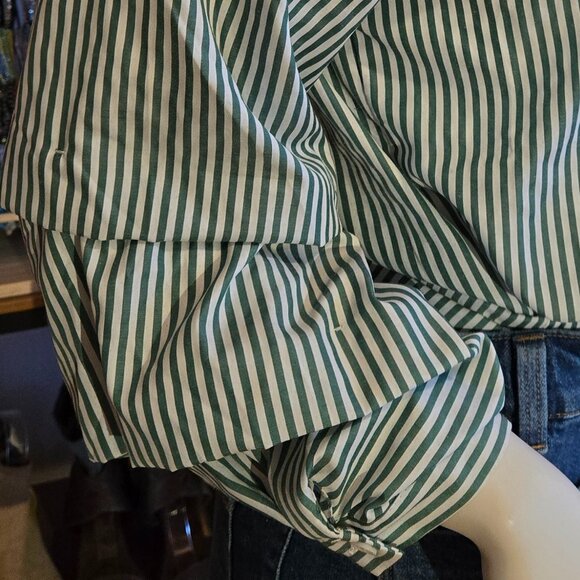 Zara green white Striped button-down shirt Small - Picture 4 of 9